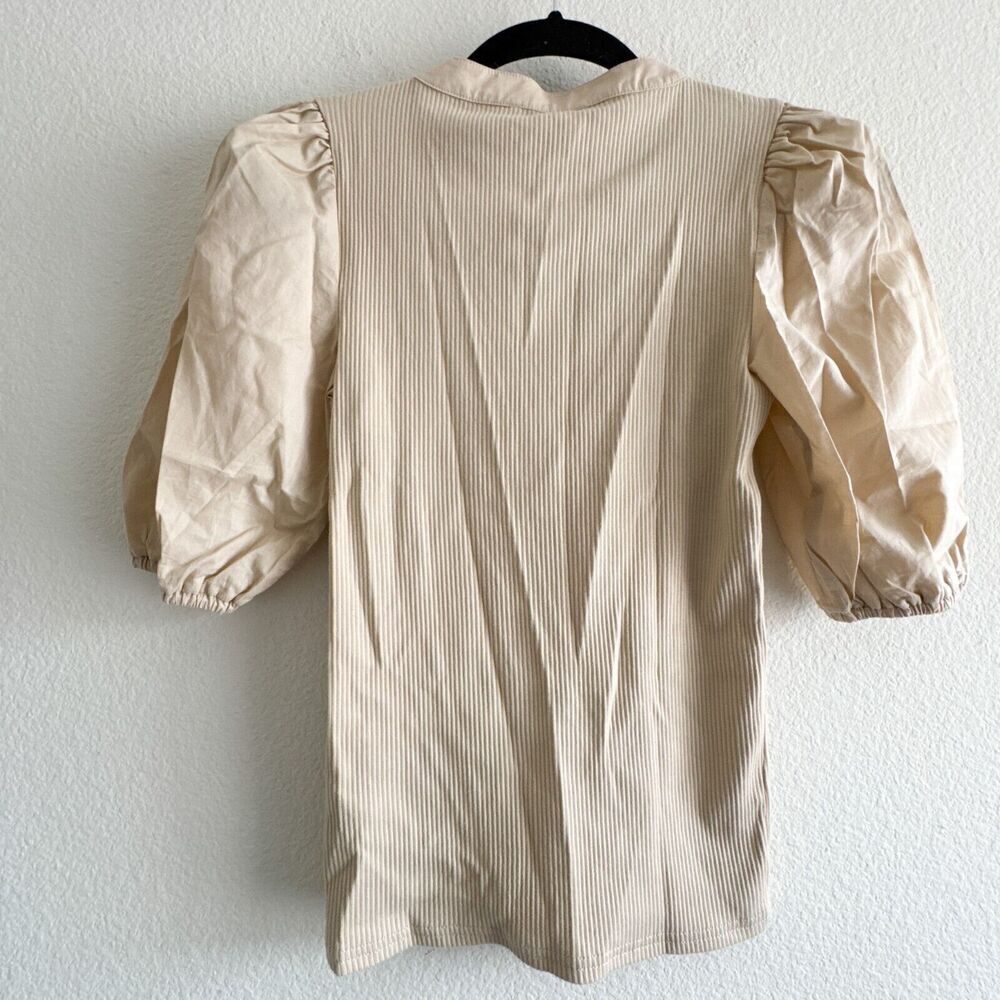 J.Crew New Vintage Rib Puff Sleeve Henley Top in Light Khaki Natural Size XXS - Picture 5 of 8